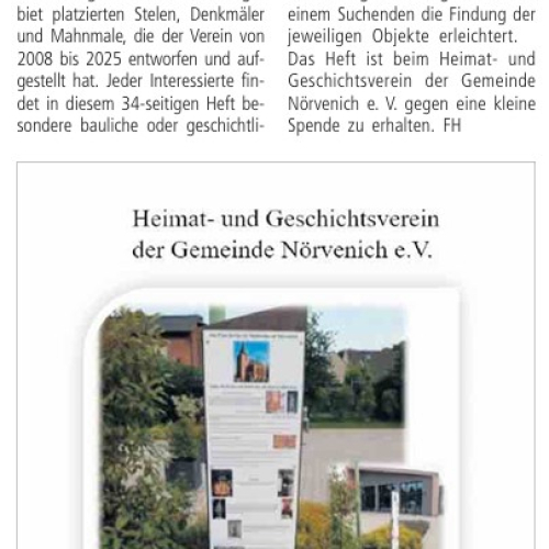 Erinnerungskultur - Stelen, Mahnmale und Grabmale - Broschüre 25 Jahre HGV Nörvenich